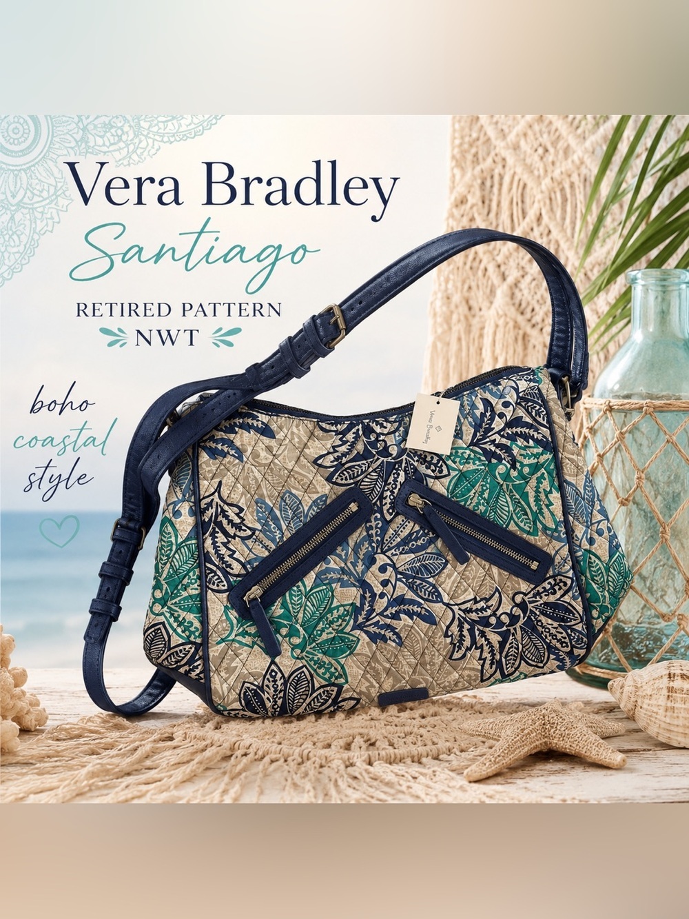 NWT Vera Bradley Santiago Retired Pattern Convertible Crossbody Shoulder Bag